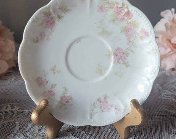 Haviland, Limoges, France Haviland & Co. Limoges Saucer Plate, Scalloped Beaded Rim, Pink Roses