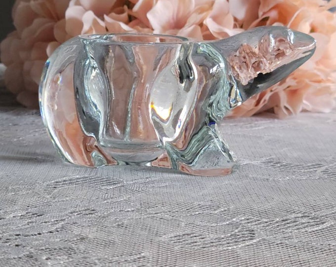 Candleholder, Votive Candleholder, Polar Bear Votive Candle holder, Heavy Glass, Clear Glass, Vintage Indiana Glass