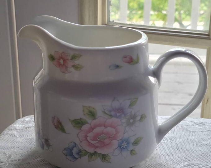 Ceramic Pitcher, Ceramic Cream Pitcher, Vintage Cute Floral Ceramic Pitcher, Especially for you, FTDA Made in Japan, 1989