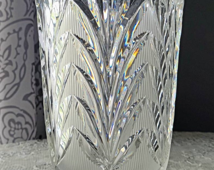 Vintage Lead Crystal Vase, Vintage Hand-Cut USSR Lead Crystal Vase, Sawtooth Rim, Wheel Cut Panels