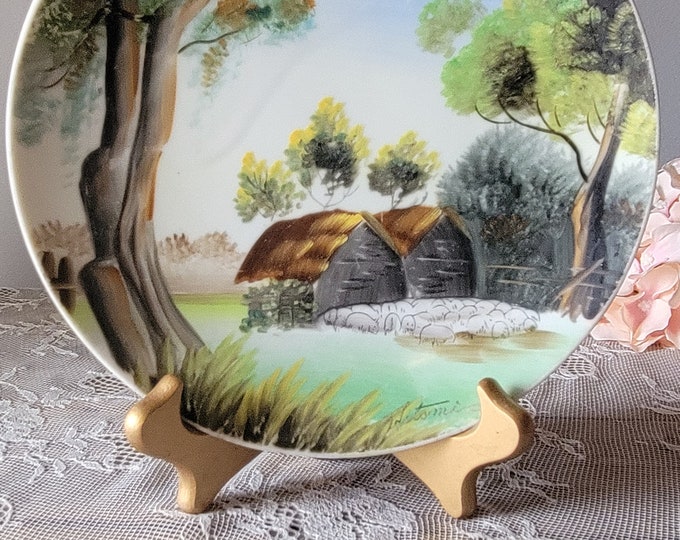 Porcelain Plate, Nippon Plate, Japanese Hand Painted Porcelain Nippon 8" Plate, Country Scene