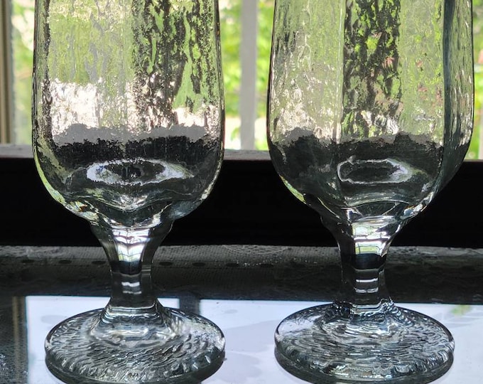 Vintage Textured Clear Glass Pedestal "Chivalry" Libbey Glass Co 7" Beer Glasses, set of 2