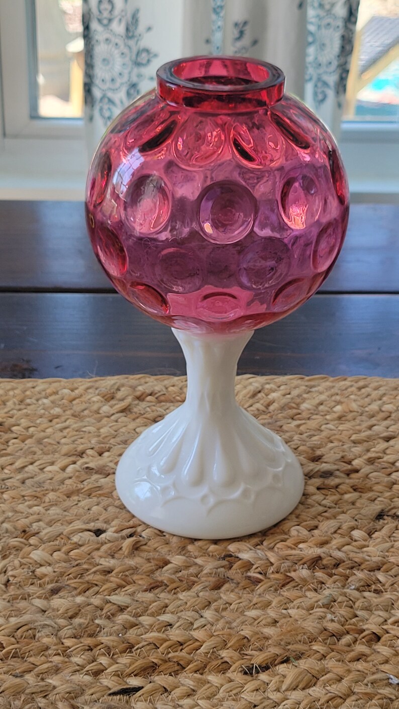 Oil Lamp Base Vintage Oil Lamp Base Fenton Vintage Cranberry Etsy