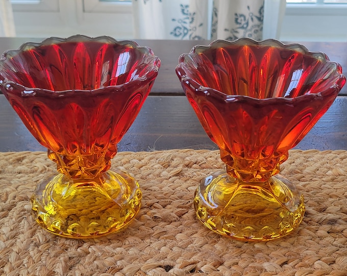 Candlestick holders, Vintage Amberina Candlestick Holders, Fenton Vintage Amberina Glass Candlestick Holders. Set of 2