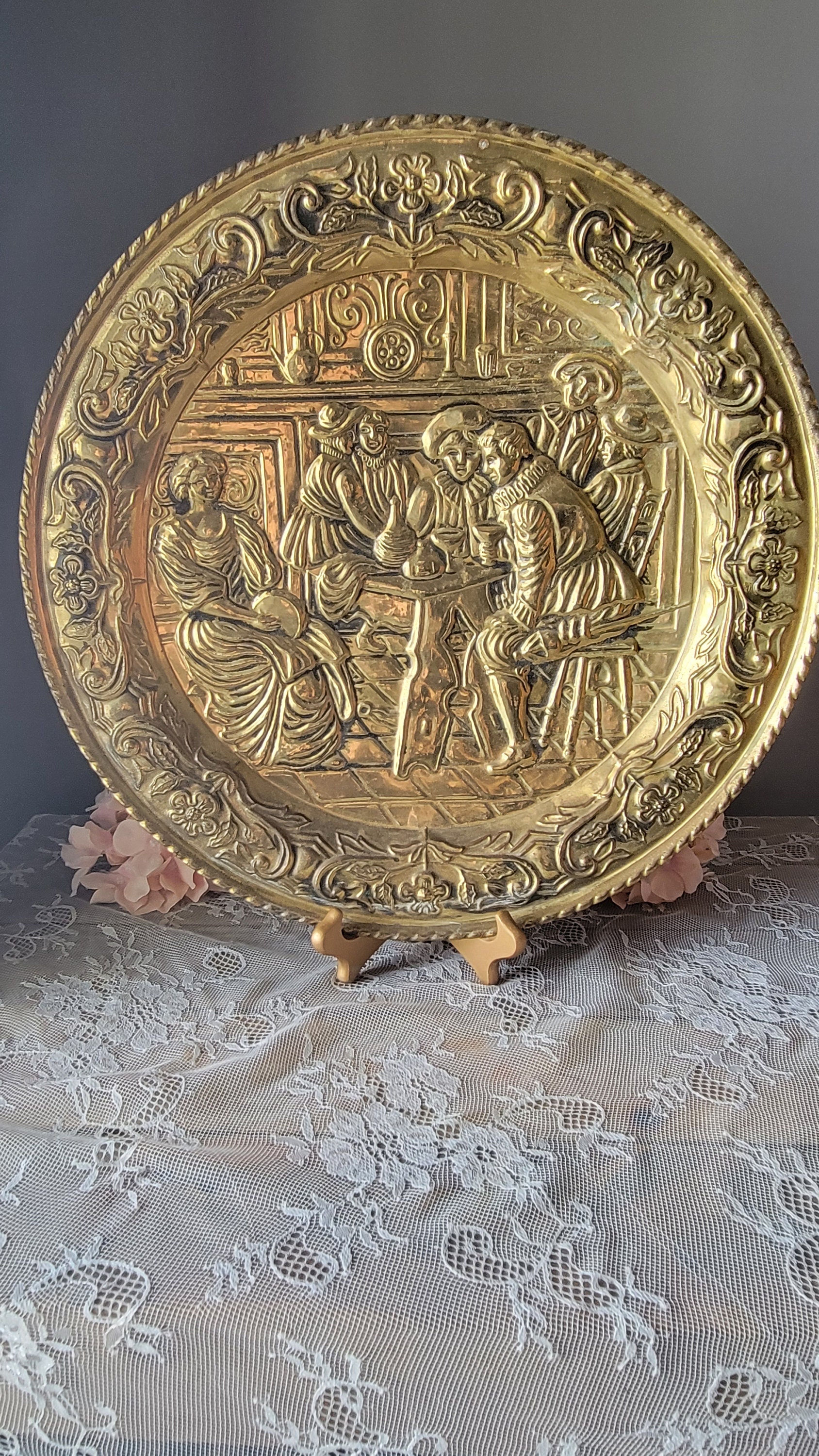 Wall Hanging, Brass Wall Decor, Vintage Made in England Brass Repousse