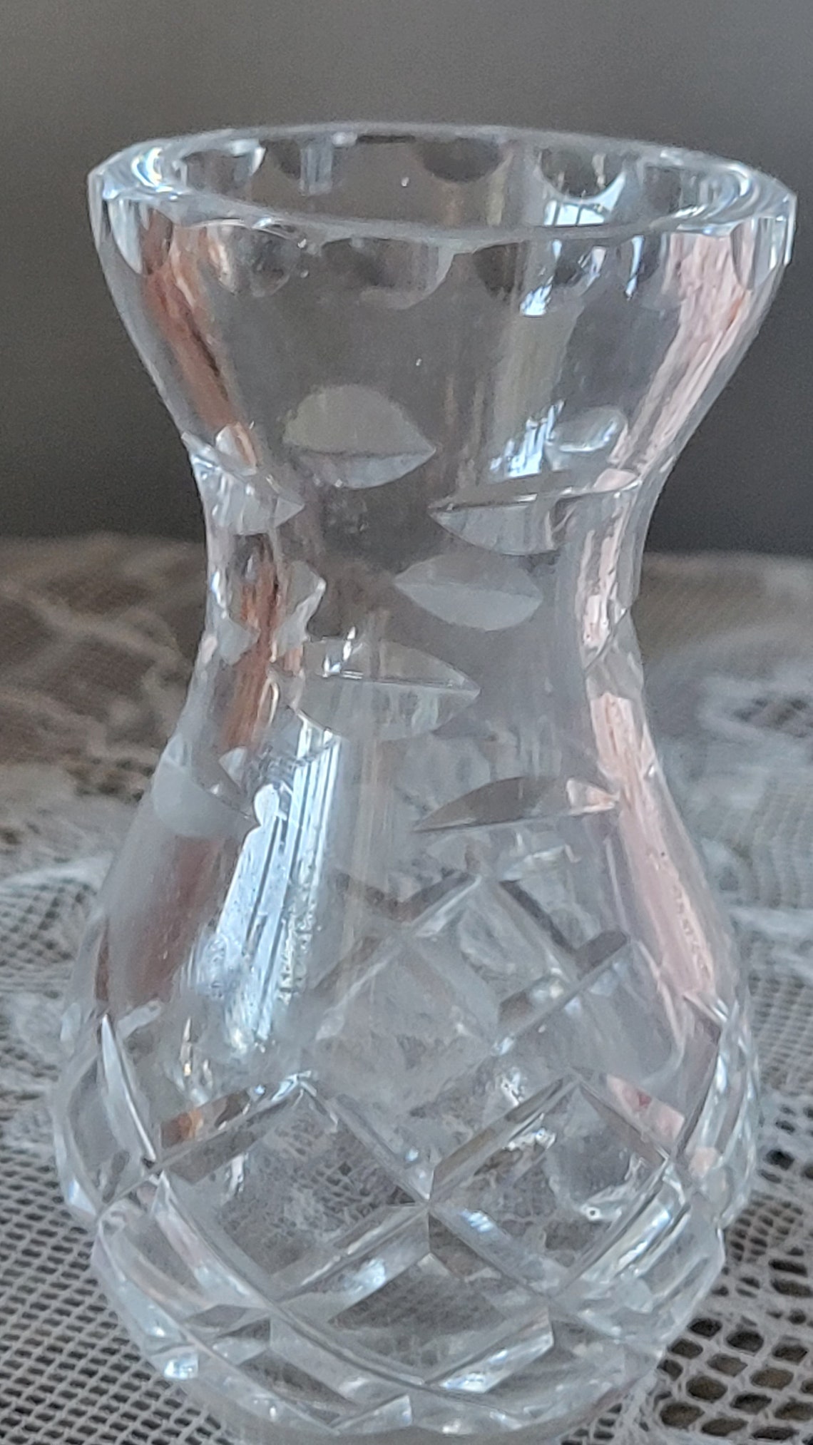 Bud Vase, Crystal Bud Vase, Vintage Crystal Bud Vase, Crisscross