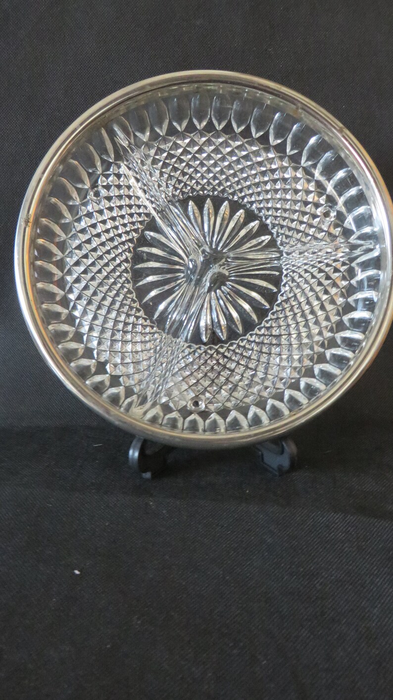 Vintage Lead Crystal Divided Relish Tray With Silver Ring Etsy