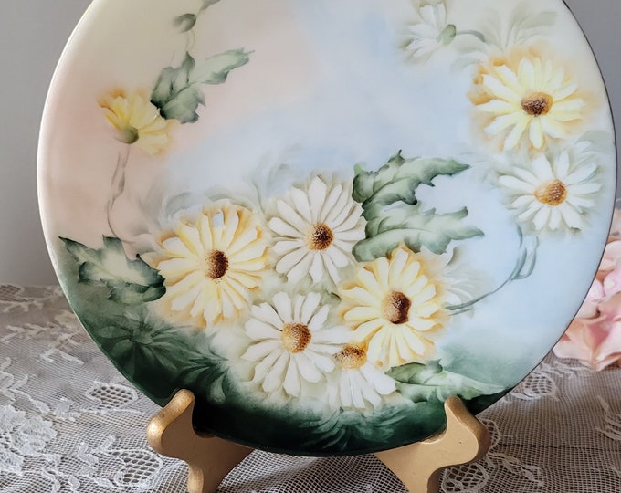 Limoges, Porcelain Plate, Antique JPL France Signed Hand Painted Daisies Porcelain Plate, J Pouyat Limoges