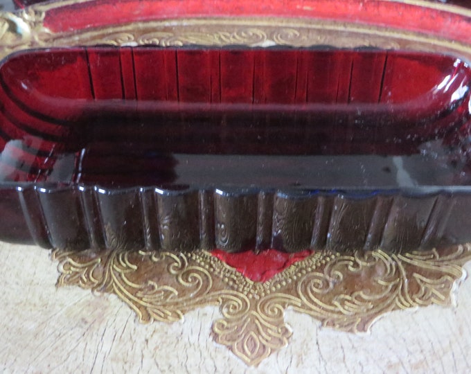 Vintage Rectangular Ruby Red Glass Cranberry Dish, Relish Tray, Serving ...