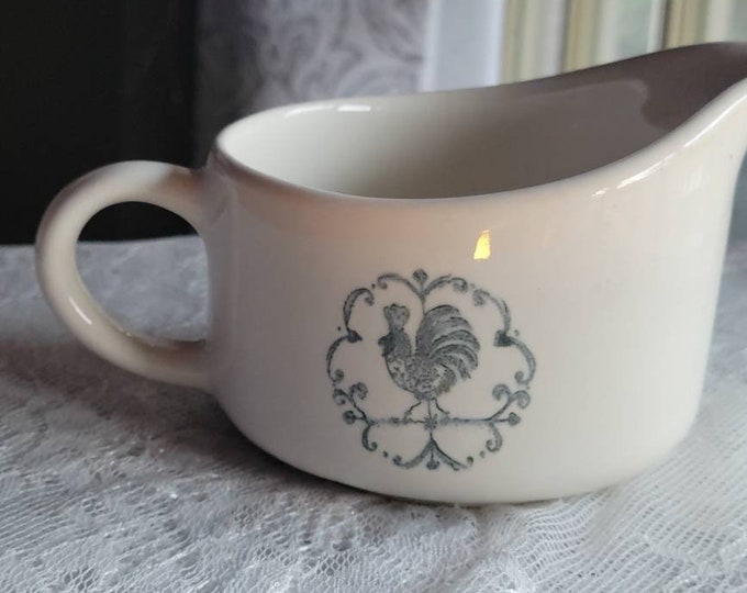 Ceramic Cream Pitcher, Rooster Cream Dish, Vintage Ceramic Creamer, "Provincial" by Scio, Blue Rooster Floral Border