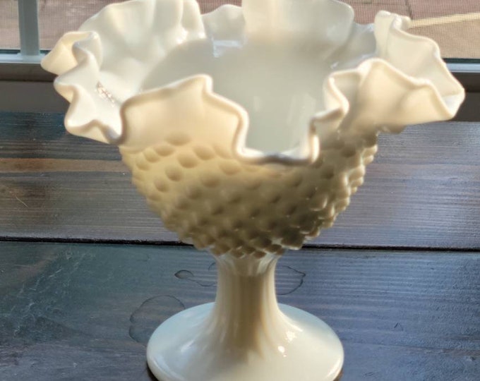 Vintage Hobnail Milk Glass Compote Candy Dish, Vintage  Fenton White Milk Glass Hobnail Ruffle Compote/Candy Dish