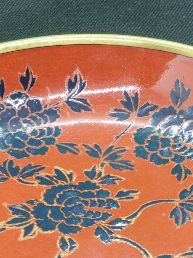 Vintage Japanese Hand Painted Porcelain Brass Encased Bowl Red Etsy