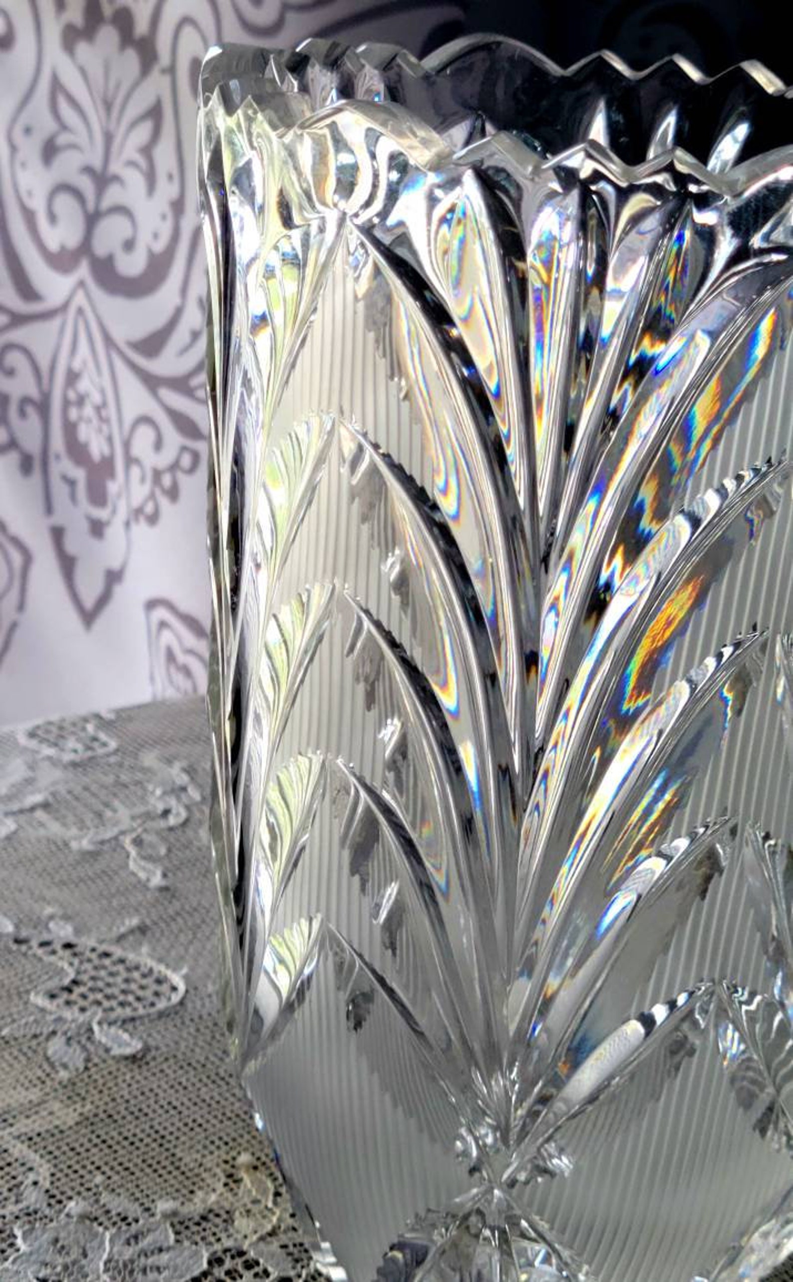 ENCHANTING HandCut USSR Glass Lead Crystal Vase Sawtooth Etsy