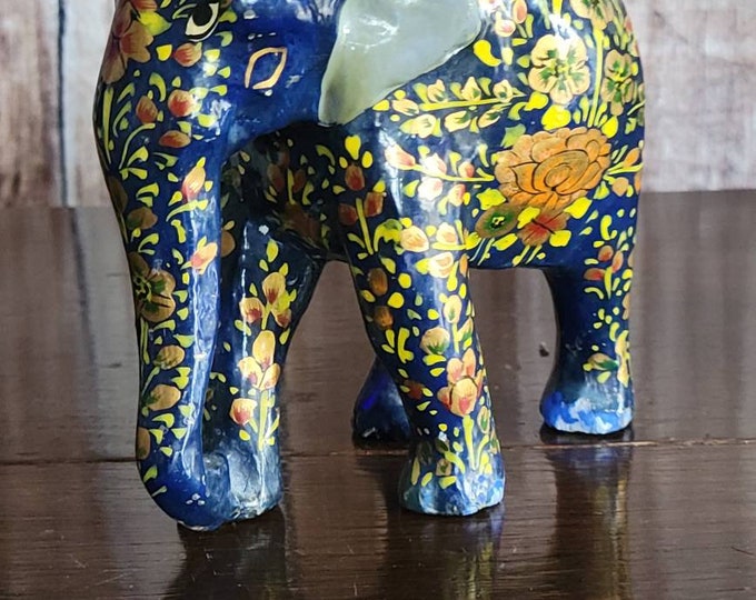 Paper Mache Art, Indian Wood Hand Painted Paper Mache Floral Elephant Sculpture