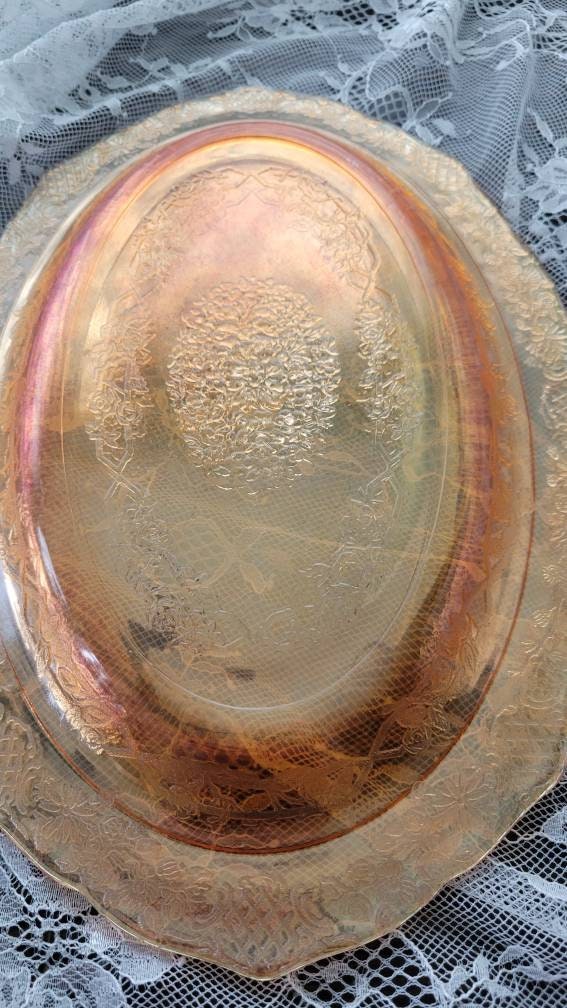 Vintage Carnival Glass Serving Platter, Vintage Federal Glass normandie