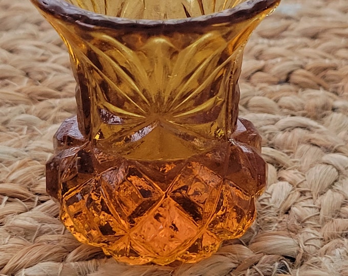 Vintage Amber Thistle & Diamond  Pattern Toothpick Holder, Collectible Toothpick Holder