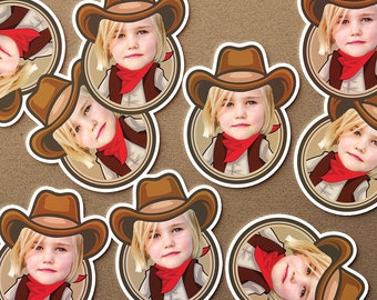 Cowgirl Birthday Party Stickers｜Custom Face Stickers for Birthday Party Favors