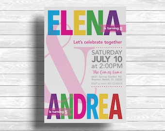 Sisters Birthday Party Invitation / DIGITAL DOWNLOAD / Editable Siblings Bundle Party