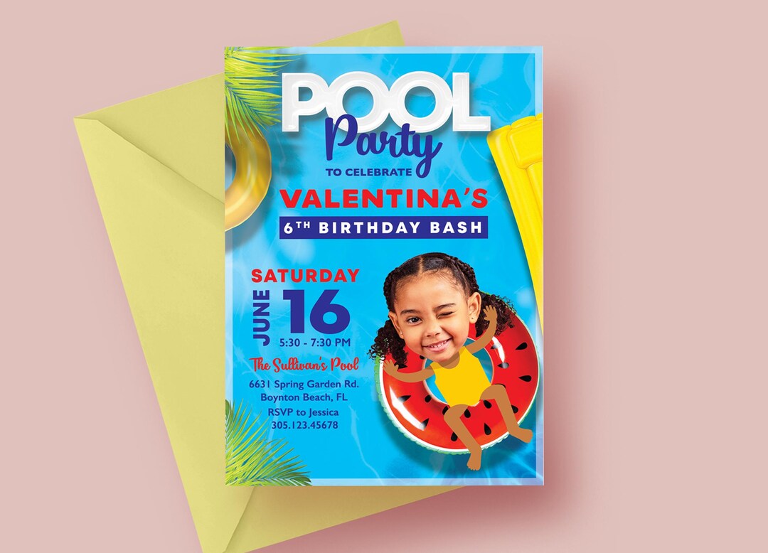 Photo Party Invitations Custom Photo Pool Party Invitation: Unique Kid's Birthday (digital ...