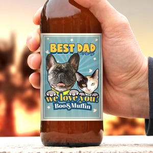Katzen und Hund kundenspezifisches Bierflaschenetikett Vatertag Lustiges Haustier-Themengeschenk druckbar von Haustier-Vatertagskarte von Pelz-Baby Digital oder gedruckt