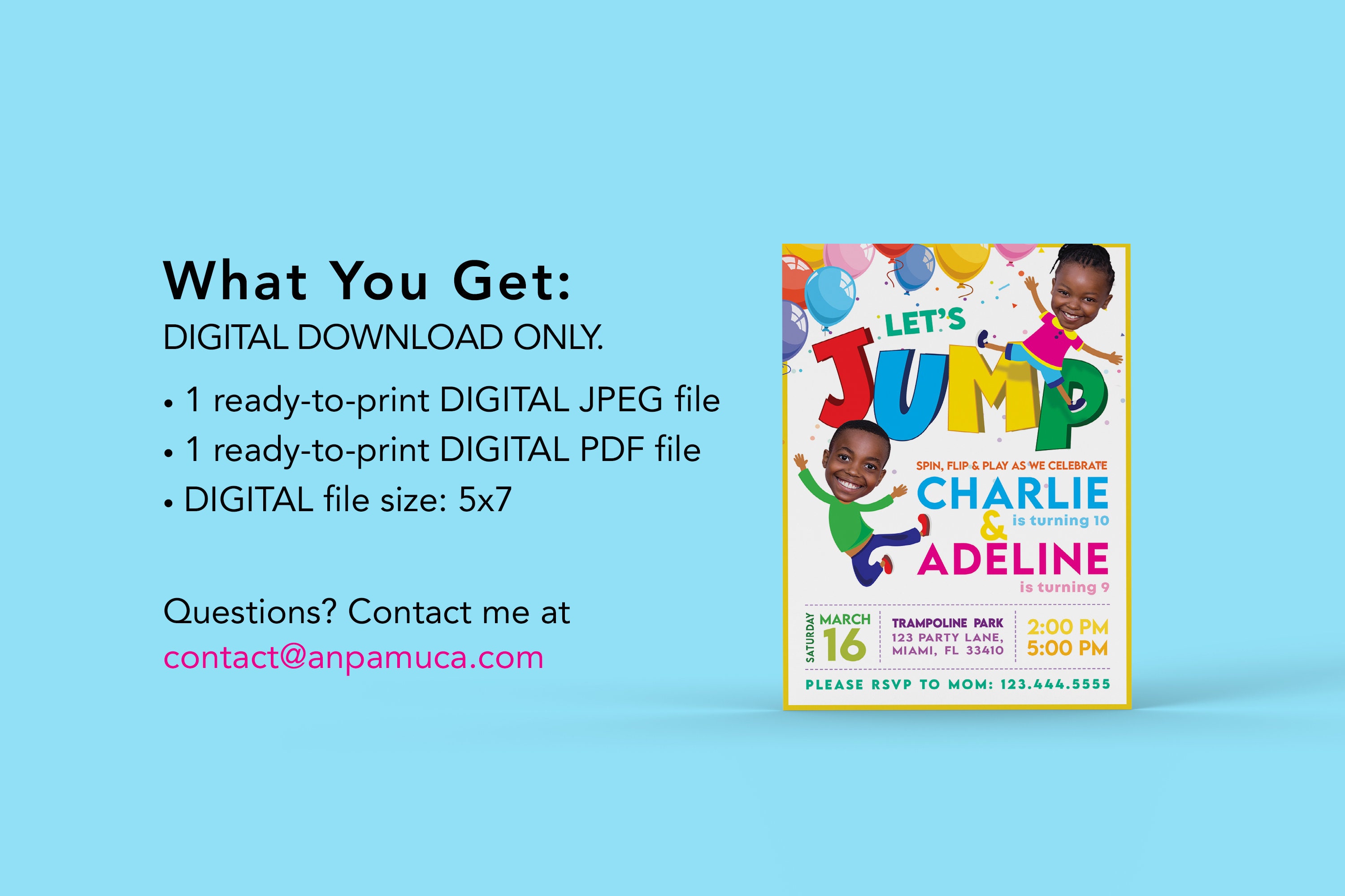 Trampoline Party Invitations Birthday Party Digital Etsy