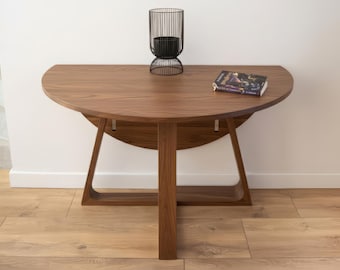 Solid Oak Round Dining Table | Foldable Space Saving | Kitchen Dining Room Furniture