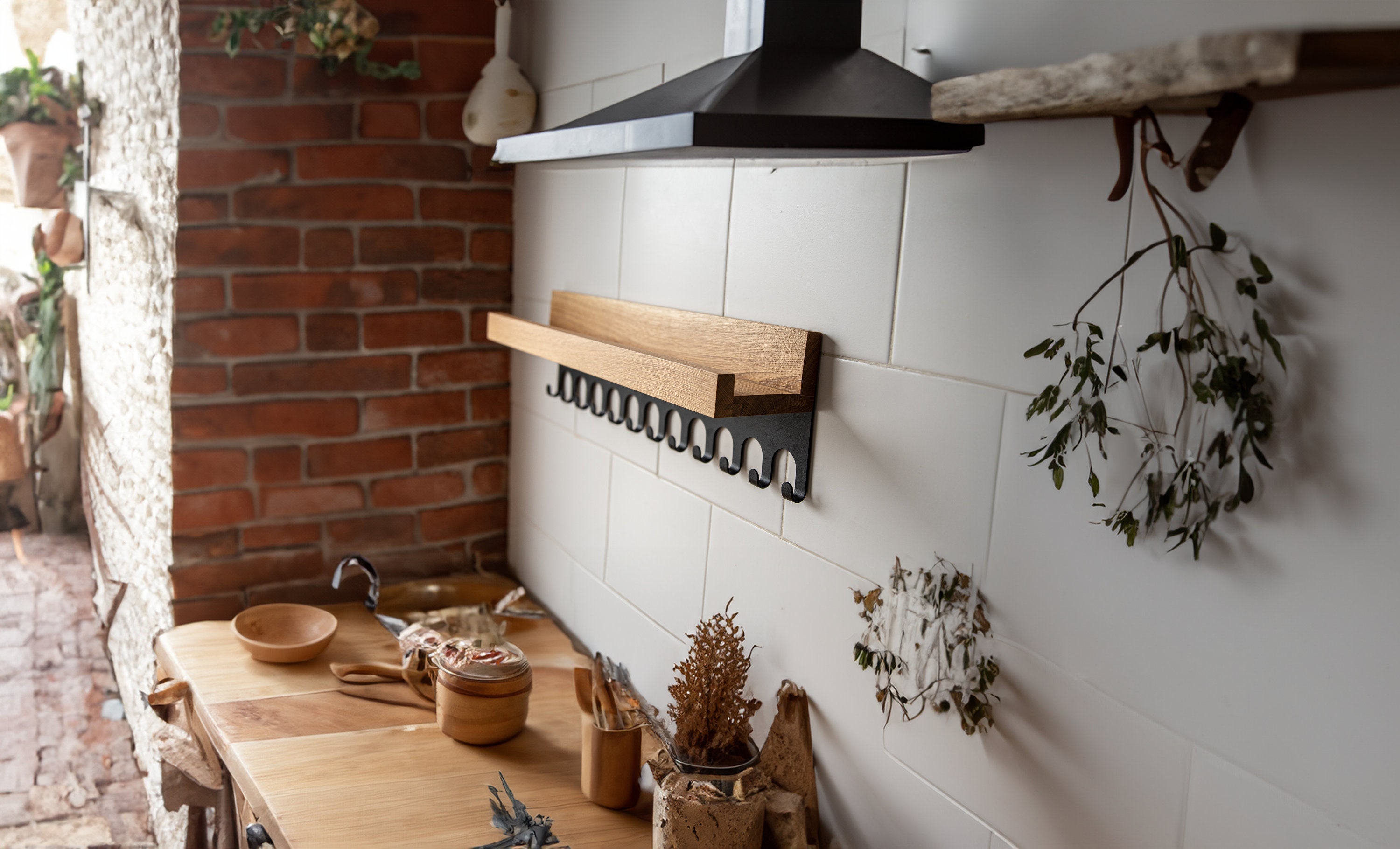 Boho Charm Display Shelf | Oak Wood With Black Hanger | Perfect for ...