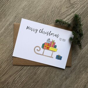 Weihnachtskarte - Schlitten - Geschenke - Weihnachten - Christmas - Grußkarte