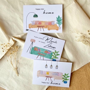3er Set Umzugskarten - Postkarte - Umzug - Einzug - neue Wohnung - zu Hause - Aquarell