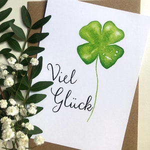 Viel Glück Karte - Kleeblatt - Aquarell - Grußkarte