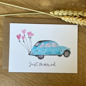 Hochzeit - Auto - Herzen - Karte - Aquarell - Grußkarte