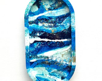 Handmade blue sparkly resin tray