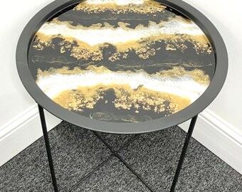 handmade resin geode metal tray table