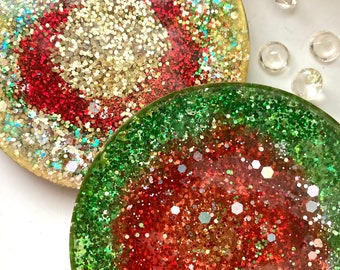 Handmade resin sparkly coaster duo