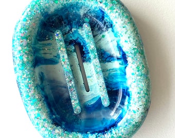 Handmade turquoise resin soap dish