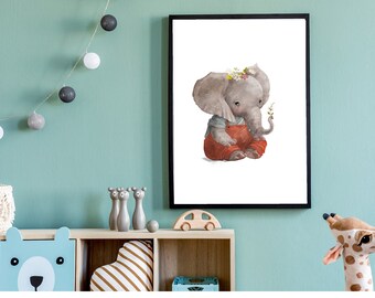 ELEPHANT NURSERY ART, Baby Elephant Print, Kid's Room Wall Art, Nursery Wall Art Printable, Elephant Printable, Baby Elephant Digital Print