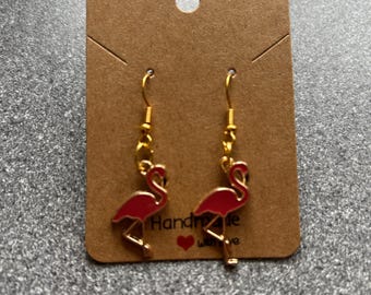 Handcrafted Dark Pink Flamingo Earrings: Fun Hypoallergenic Jewelry