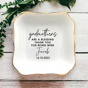 Plato para anillos "Las madrinas son una bendición" - Regalos de Navidad personalizados para madrinas - Porta joyas personalizado - Bandeja para baratijas - Regalos para la propuesta de madrina