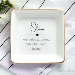 Personalized Ring Dish For Daughter Friend Sister Mom Bestie Grandma, Custom Jewelry Holder, Ceramic Trinket Tray, Birthday Christmas Gift