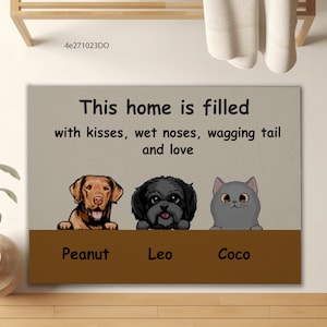 This Home Is Filled With Kisses Wet Noses-Personalized Pet Doormat-Custom Dog Cat Welcome Mat-Housewarming Gift-Entrance Mat-Outdoor Decor