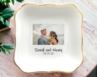 Plato para anillos con foto personalizado: regalo fotográfico de aniversario de bodas para padres, recuerdo conmemorativo familiar.