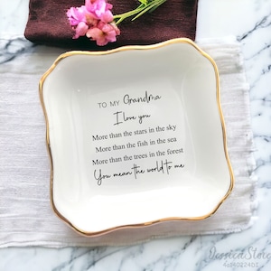 To My Grandma Ring Dish-You Mean The World To Me-Grandma Jewelry Holder-Personalized Trinket Tray-Grandmother Birthday Gift-Mothers Day Gift