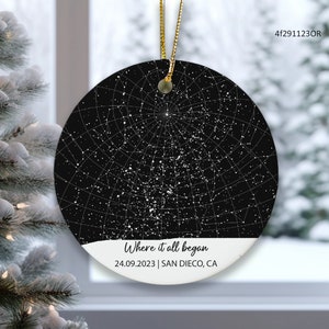 Ornamento personalizzato con mappa stellare - Ornamento personalizzato - Regalo di Natale per la famiglia - Regalo di anniversario - Decorazione per l'albero di Natale - Ornamento da dove tutto è iniziato