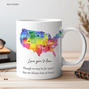 Mug carte personnalisée-bien que nous soyons peut-être loin-tasse personnalisée pour maman papa famille grands-parents-cadeau familial unique-tasse à café-cadeau interurbain