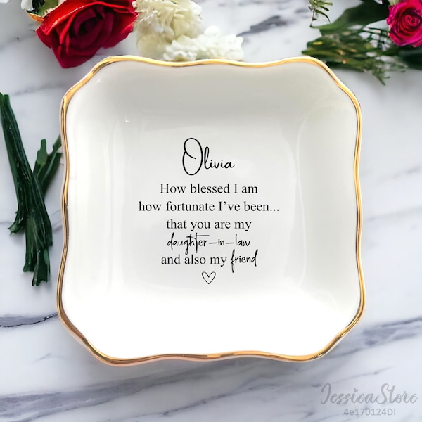 Personalized Ceramic Ring Dish: Daughter In Law Gift, Bridal Trinket Tray