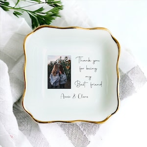 Custom Photo Message Ring Dish For Friend Coworker Sister Mom, Personalized Trinket Tray, Ceramic Jewelry Holder, Birthday Christmas Gift