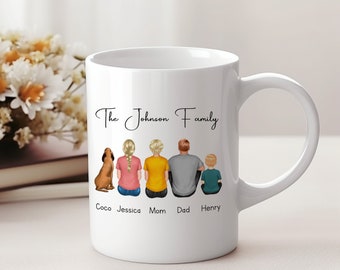 Personalized Family Mug, Custom Family And Pet Portrait Gift for Mom Dad Daughter Son