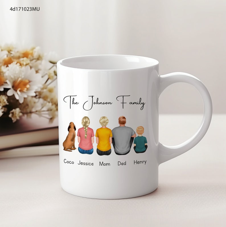 Personalized Family Mug, Custom Family And Pet Portrait Gift for Mom Dad Daughter Son image 1