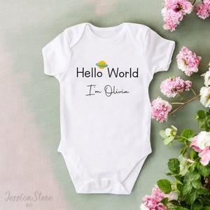 Hello World Baby Bodysuit: Matching Family Outfit, Custom Onesie, Personalized Baby Announcement