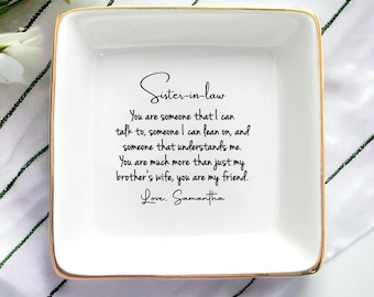 Handmade Ceramic Sister In Law Ring Dish: Personalized Jewelry Holder